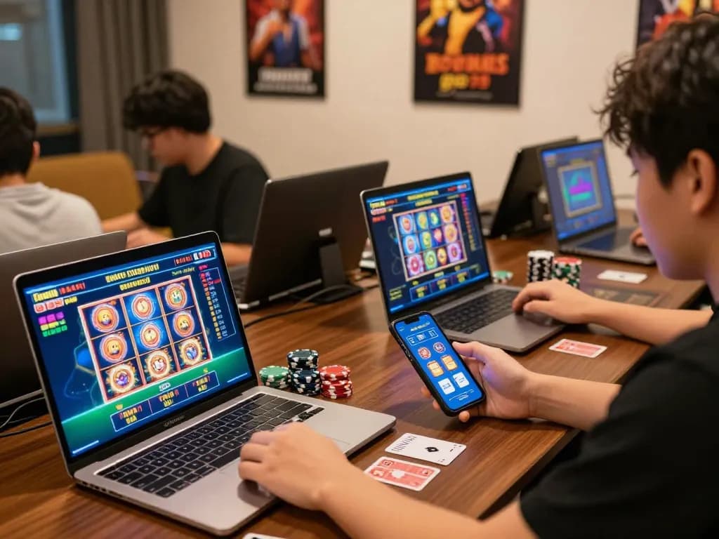 Engaging online gaming atmosphere at trang chủ go99 with enthusiastic players and vibrant casino graphics.