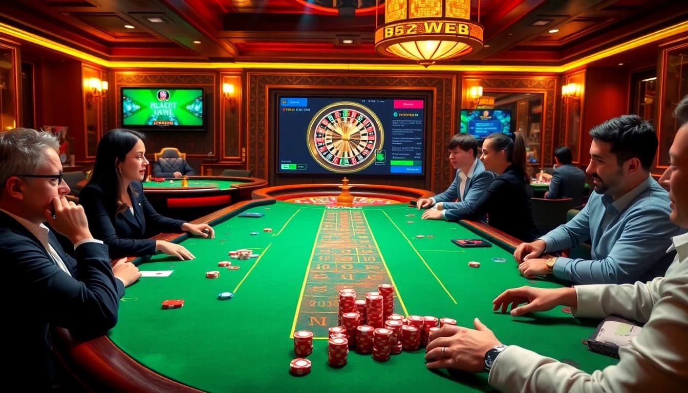 Experience high-stakes gaming excitement with B52 WEB in this luxurious casino scene.