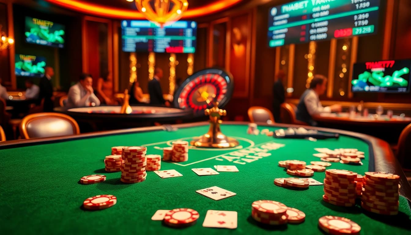 Experience the thrill of casino gaming at Thabet77 with vibrant tables and exciting betting action.