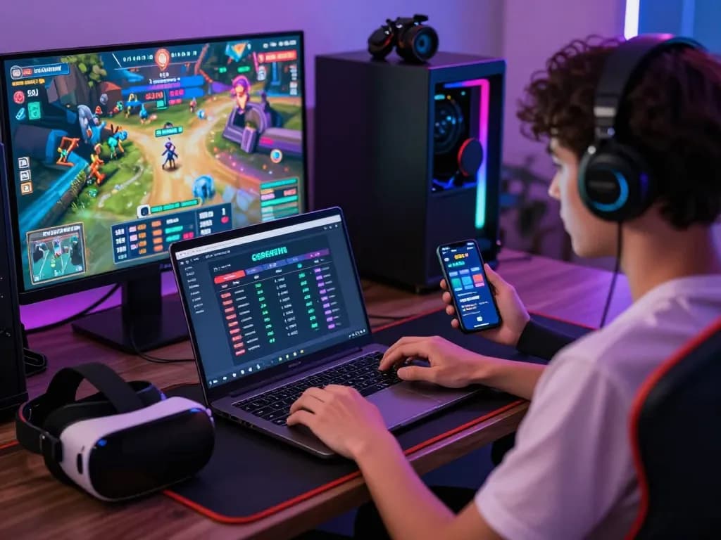 Exciting online gaming experience with SC88 platform on laptop, smartphone, and gaming accessories.