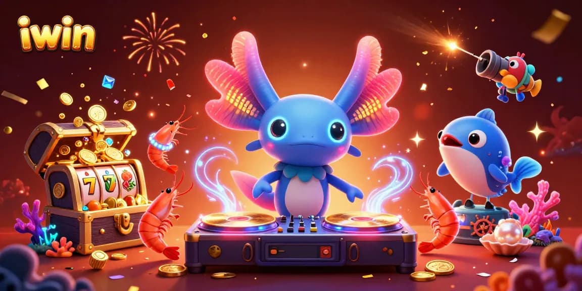 Experience the excitement of iwin casino with a vibrant underwater DJ party and slot reels.