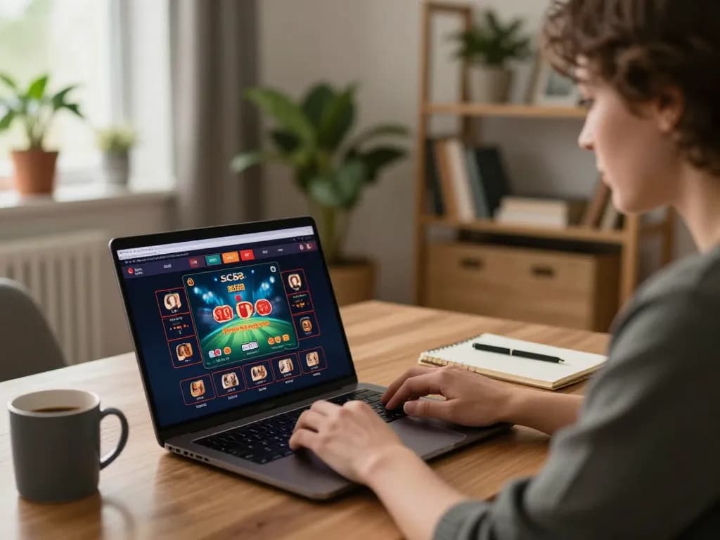 Player engaged with SC88 online casino on a sleek laptop for strategic betting