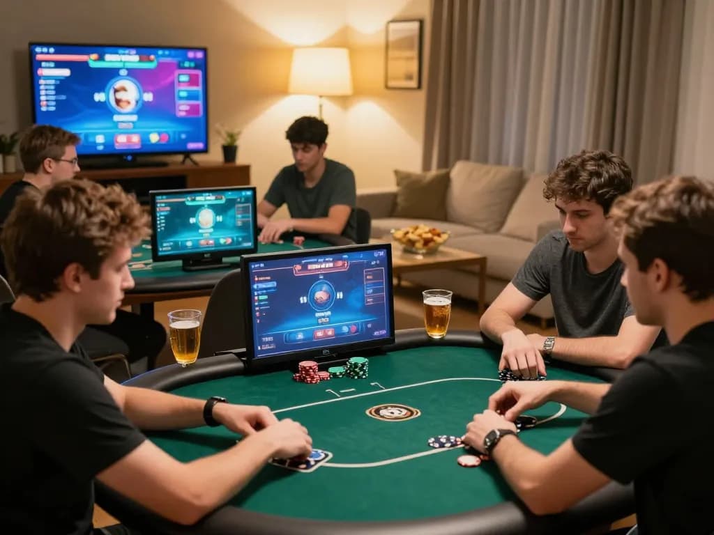 TIP88 players enjoying an online poker tournament from home, showcasing competitive gameplay.