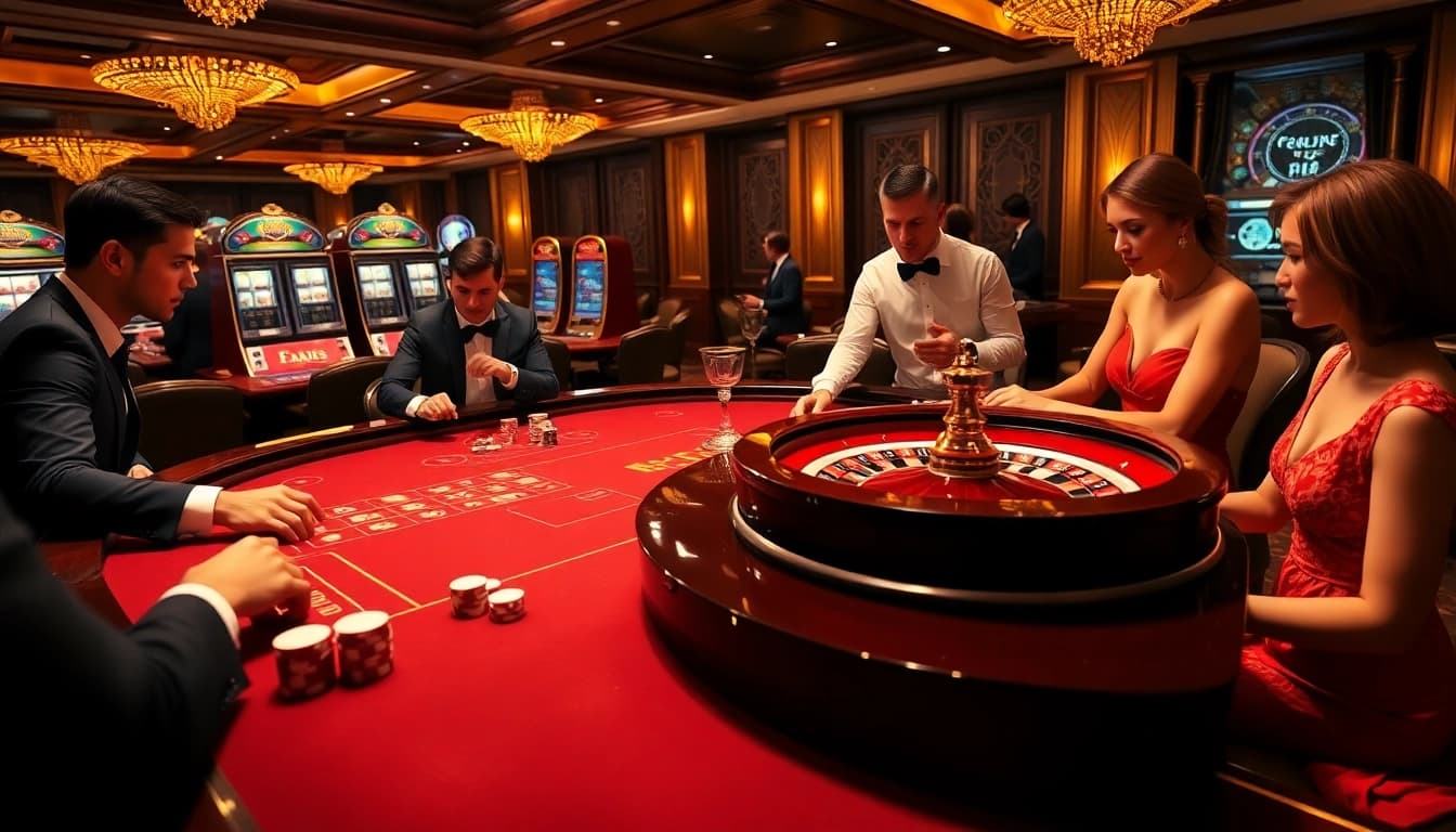 A thrilling casino gameplay scene featuring roulette and poker chips, highlighting https://uk88.training/ as a top gaming destination.