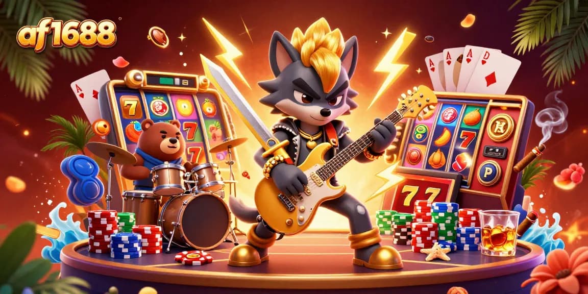Experience thrilling gaming at af1688 with colorful slot reels and dynamic characters.
