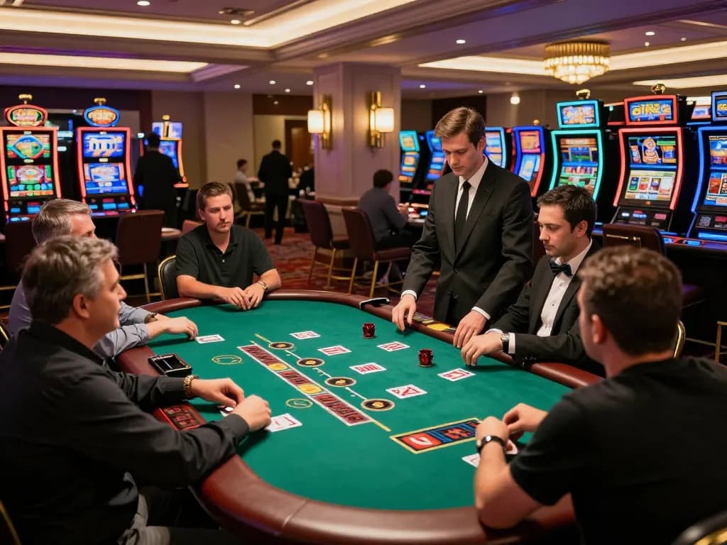 Engaging action at a blackjack table with players focused, showcasing Go 88 in a vibrant casino environment.