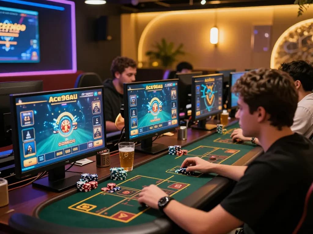 A player enjoying Ace96au app on multiple screens, showcasing gaming excitement and strategy in a modern setup
