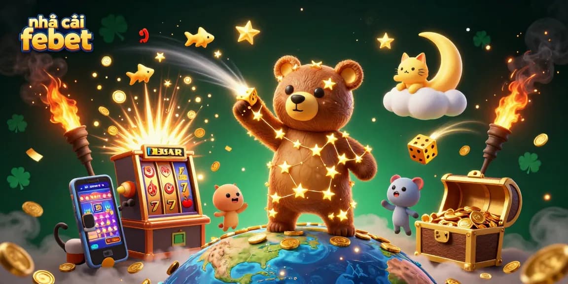 Engage with nhà cái febet for thrilling casino games and vibrant jackpots illustrated in a magical scene.