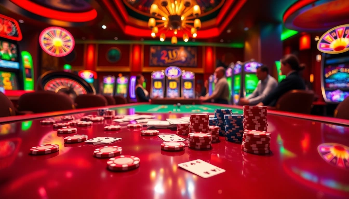 Hit Club players engaging with vibrant casino games featuring poker and roulette.