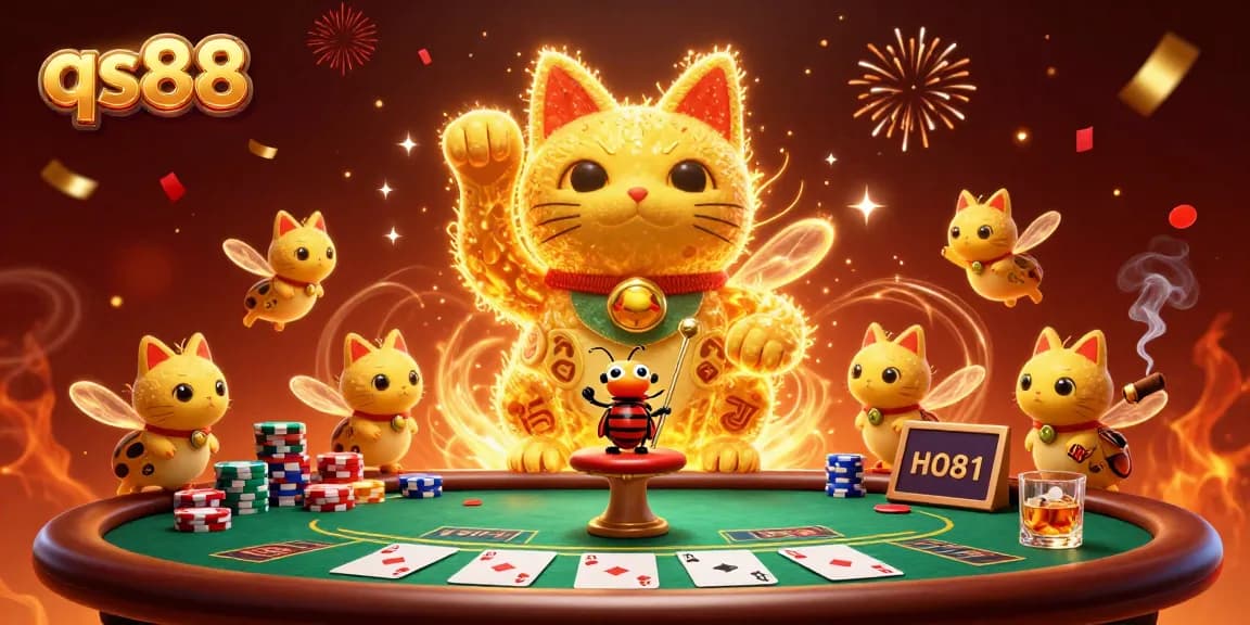 Experience exciting poker action with qs88's colorful casino illustration, showcasing dynamic poker symbols.