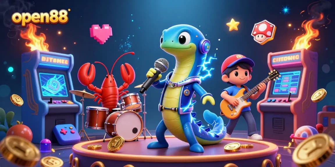 Experience thrilling gameplay at open88 with an electric eel DJ, lobster drummer, and seahorse guitarist deeply engaged in an underwater casino.