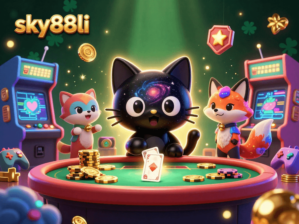Engage in betting excitement at sky88li with dynamic casino elements and vibrant 3D characters.