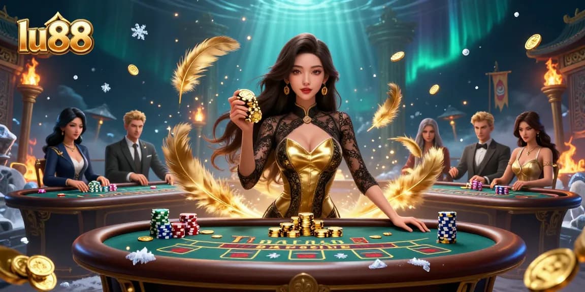 lu88 showcases glamorous baccarat action with confident players in a high-stakes casino atmosphere