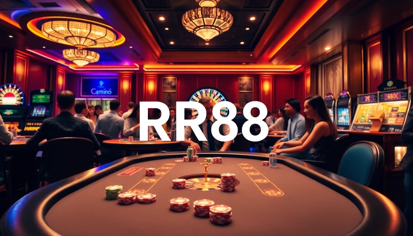 Engaging players at RR88 Casino, enjoying poker, roulette, and slot games in a vibrant setting.