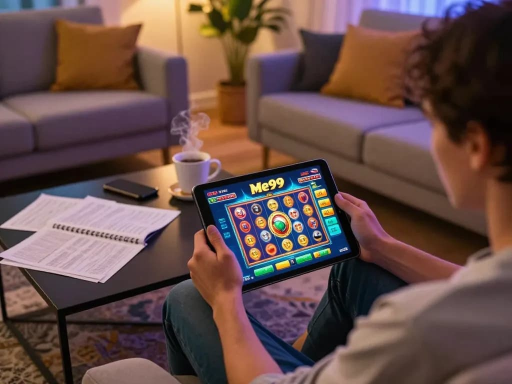 Engaging with Me99 casino app on a tablet for online gaming