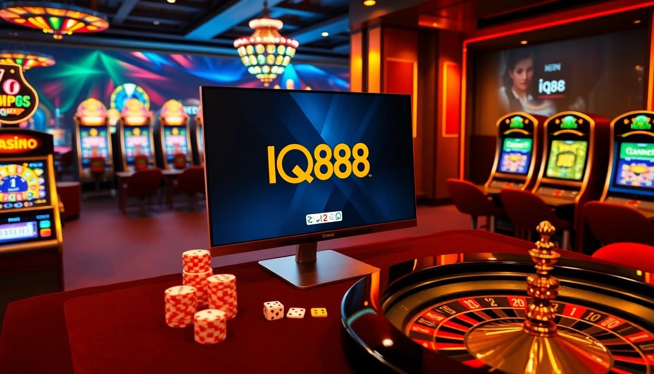 Experience the thrill of IQ88 as players engage with vibrant casino games and elegant betting tables.
