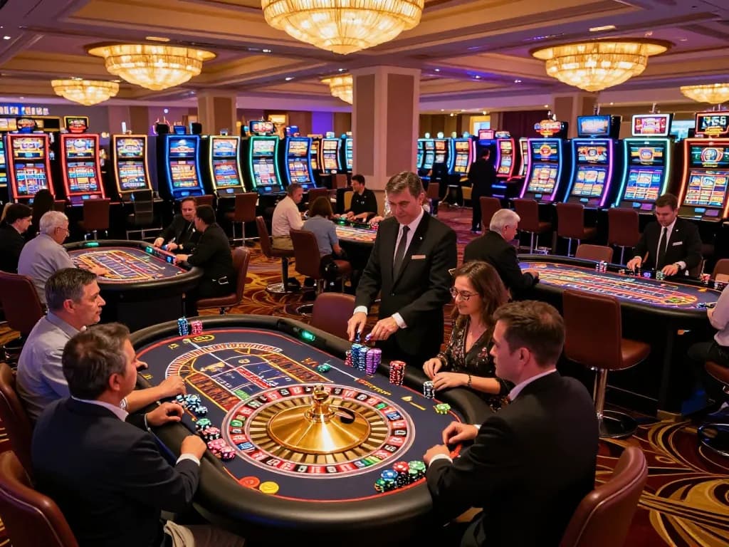 Experience thrilling roulette gameplay at VK88 casino, showcasing players and vibrant table action.