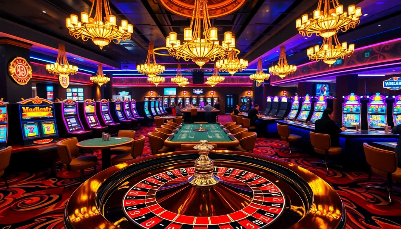 Engage with thrilling gambling action at https://luck88.video/, featuring vibrant casino tables and slot machines.