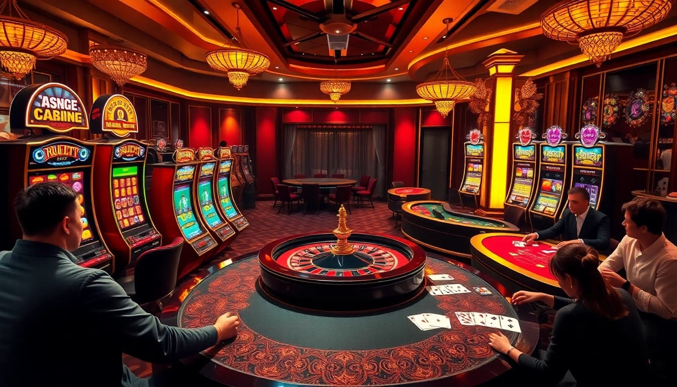 Players experiencing high-stakes excitement at nhà cái fun79 casino with roulette and colorful slots.