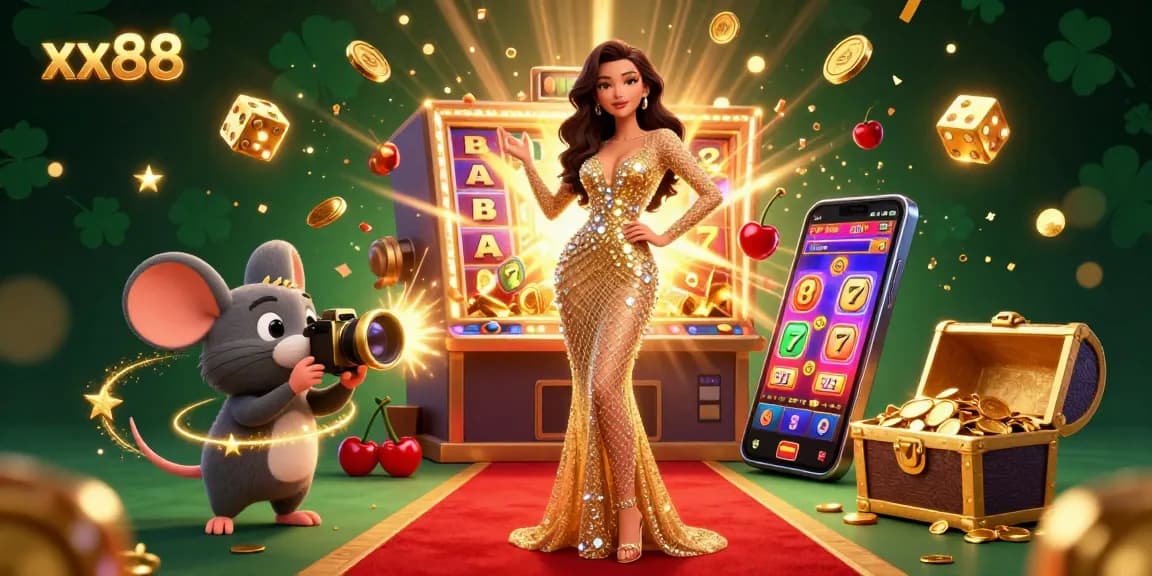 Experience thrilling wins at xx88 with exciting slots and vibrant casino elements, illuminated in a dynamic scene.