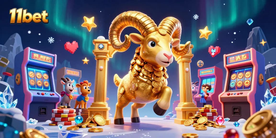 Experience thrilling gameplay with the golden ram at 11bet, amid vibrant casino elements.