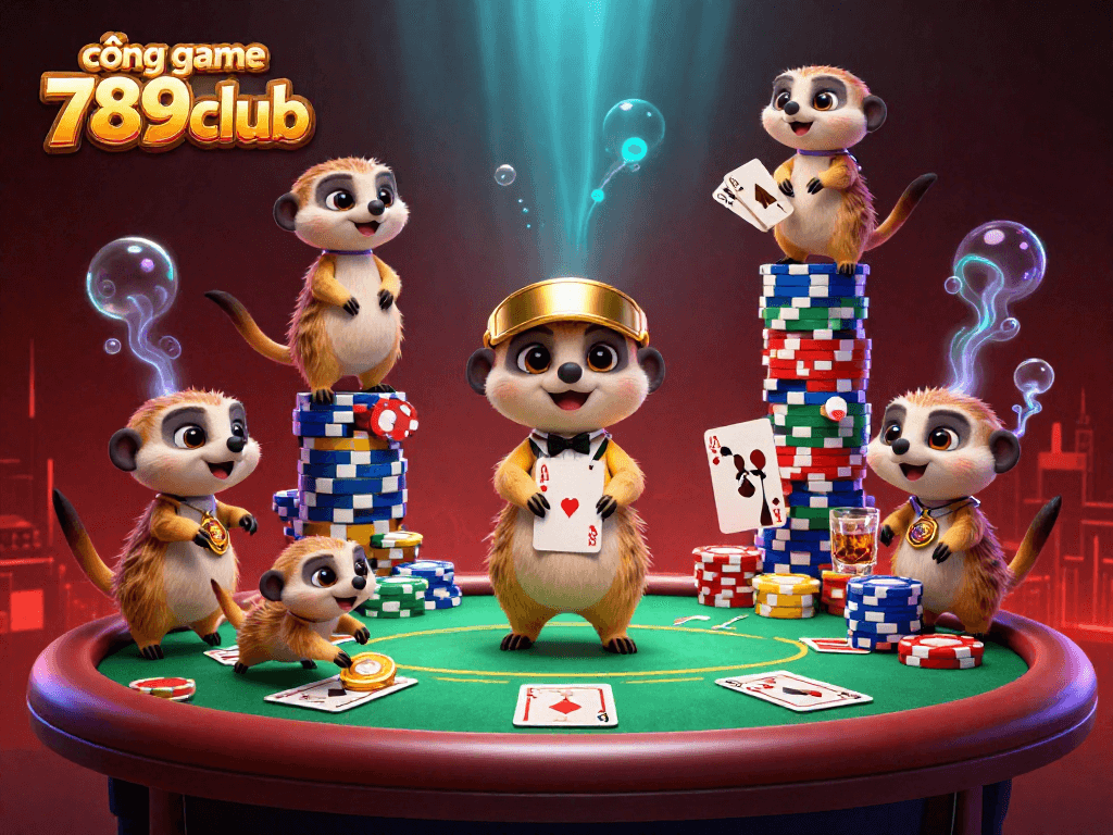 Experience the excitement of cổng game 789club with engaging meerkat characters in a vibrant casino scene