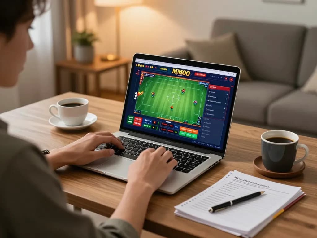 Experience the thrill of betting on MMOO in a cozy online gaming setup at home.