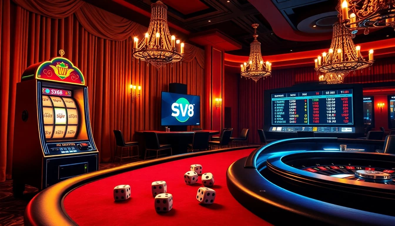 Gamble thrillingly at SV368's vibrant casino with slot machines and poker tables.