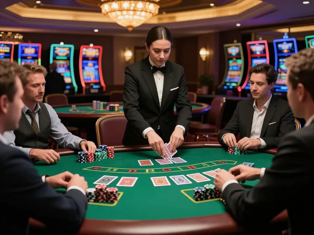 hitclub9 players enjoying intense blackjack action at a luxurious casino table
