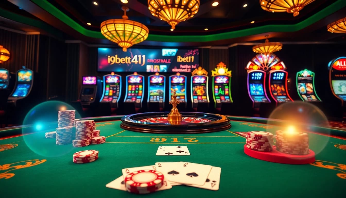 Experience the thrilling ambiance of i9bet41 with luxurious poker tables and vibrant slot machines.