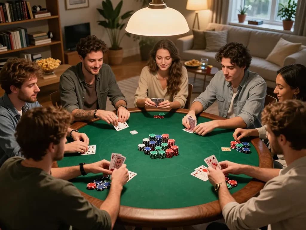 Exciting poker night with friends at home, showcasing dynamic gameplay and GA88 camaraderie.