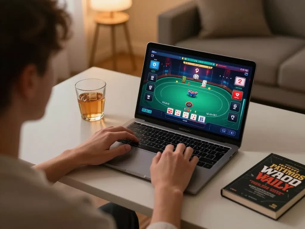 Players enjoying high-stakes poker at vu88 online, showcasing strategic gameplay on laptop.