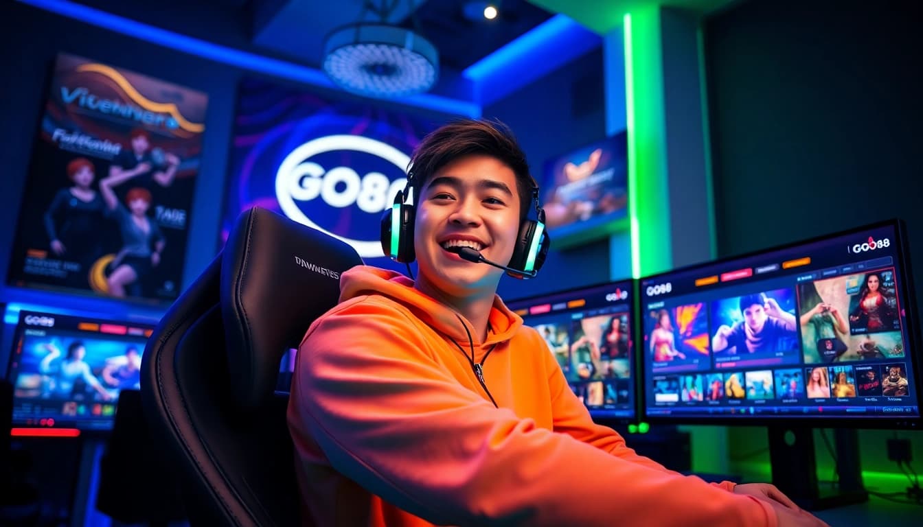 Gamer enjoying the immersive GO88 gaming experience at a dynamic setup.