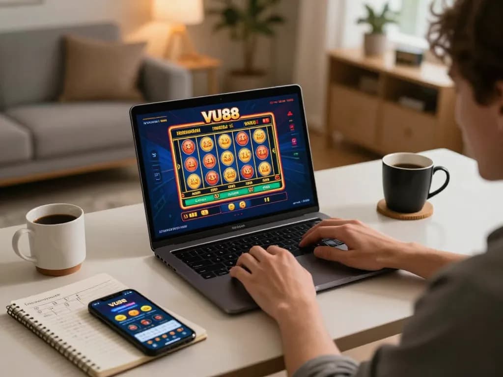 Engaging online gaming moment at VU88 with vibrant slot reels in action.