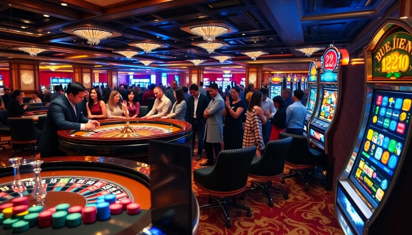 Experience thrilling gaming action at 22JL casino with colorful poker chips and lively roulette.