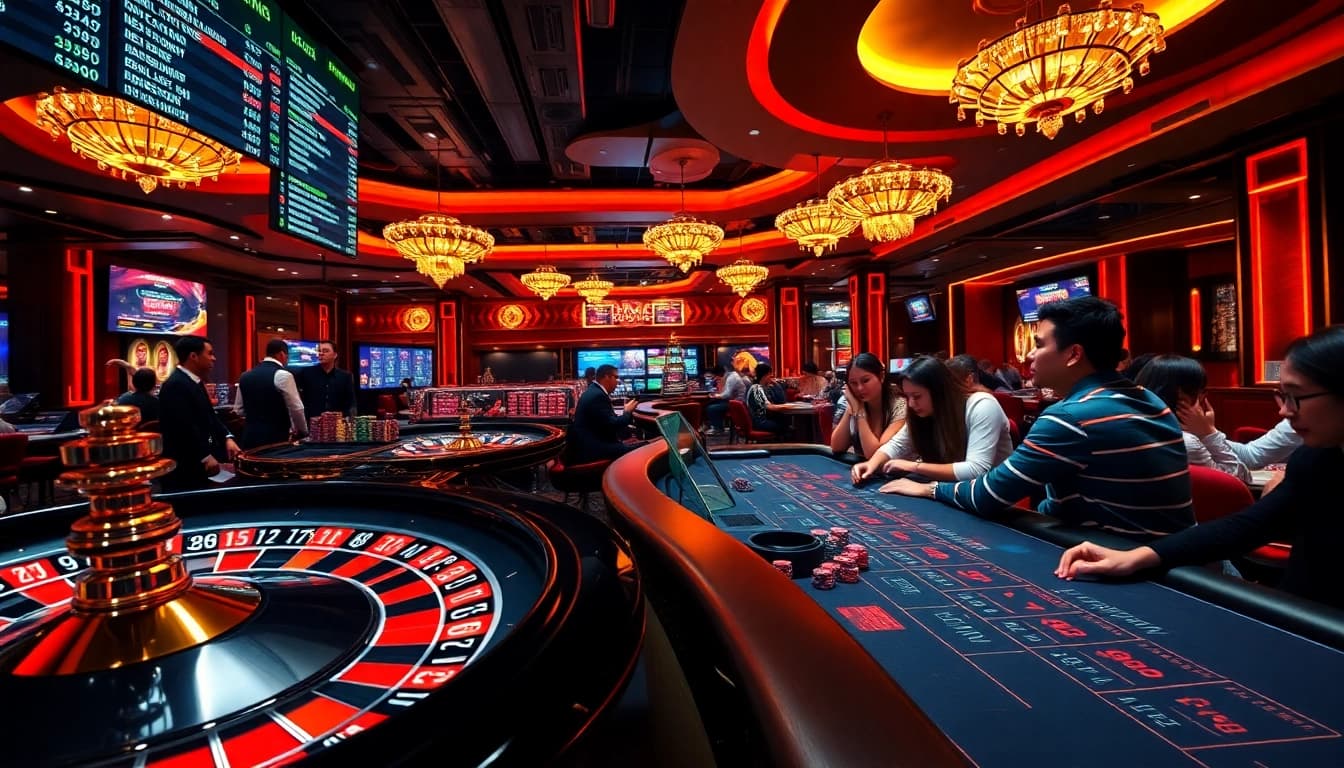 Experience the thrill of gambling with "link vào nn88" at a vibrant casino table surrounded by action.