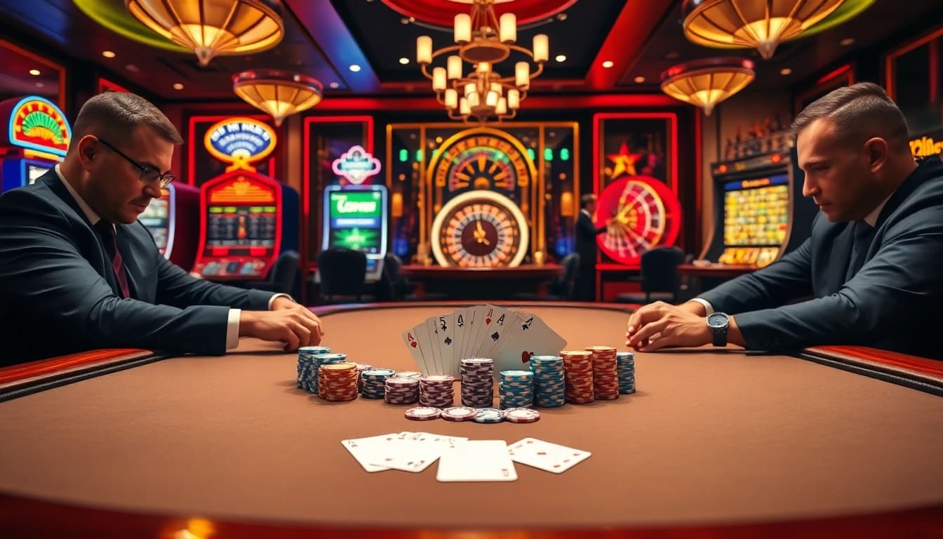 Join the excitement at https://giaimagiacmo.online/ with vibrant gaming action at a high-stakes poker table.