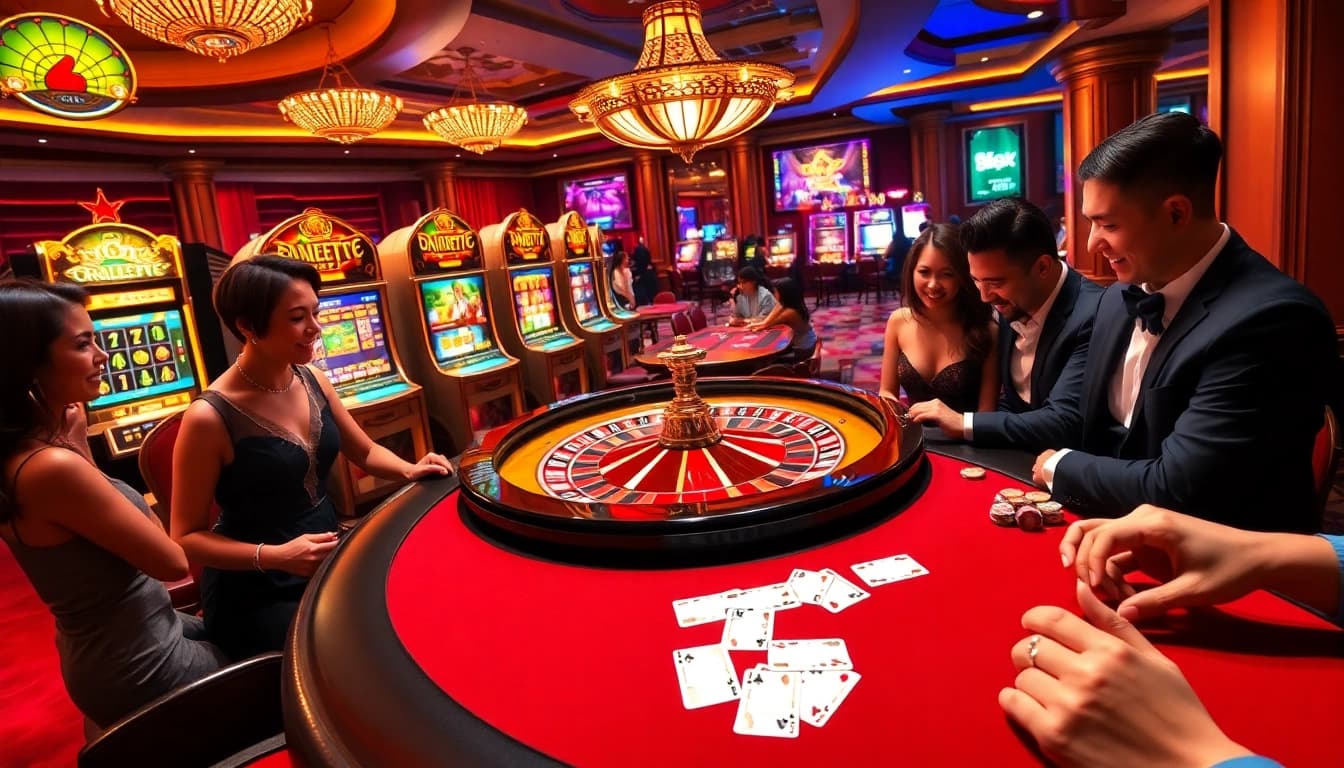 Engaging gambling experience at https://da88ac.com/ featuring a vibrant roulette table and enthusiastic players.