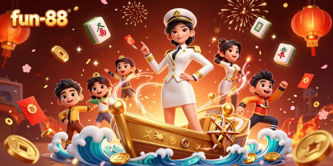 Engage in fun-88's dynamic online gaming experience with vibrant 3D illustration showcasing the essence of excitement and strategy.