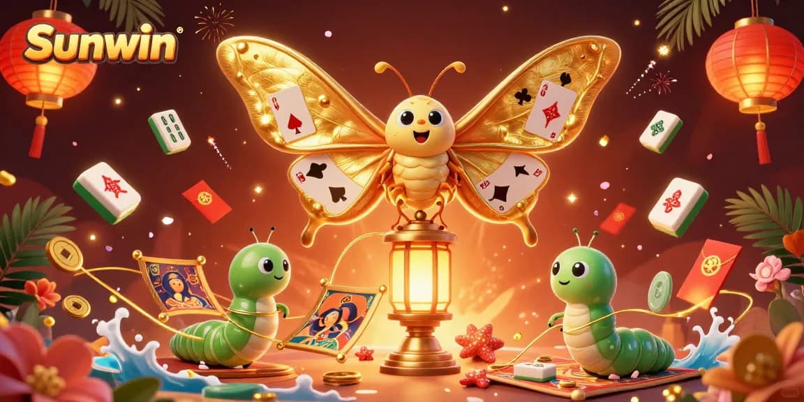 Win big with Sunwin in this vibrant 3D casino scene full of colorful gaming elements.