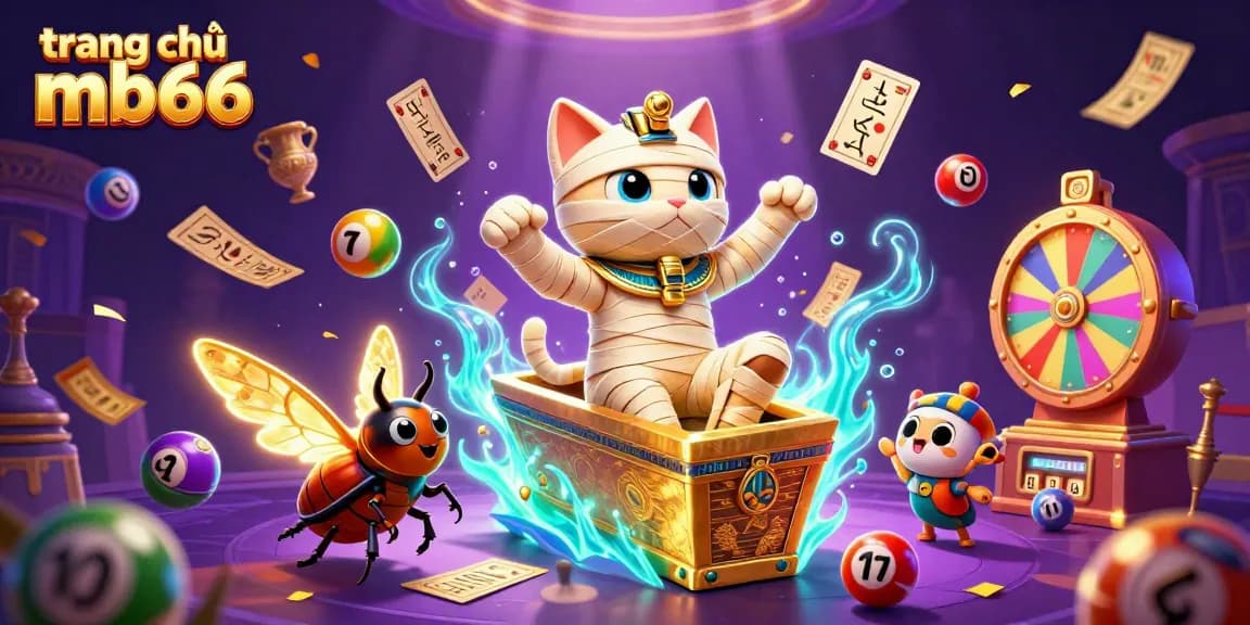 Engage with the excitement at trang chủ mb66 with a vibrant 3D casino illustration featuring a mummy cat and dynamic game elements.