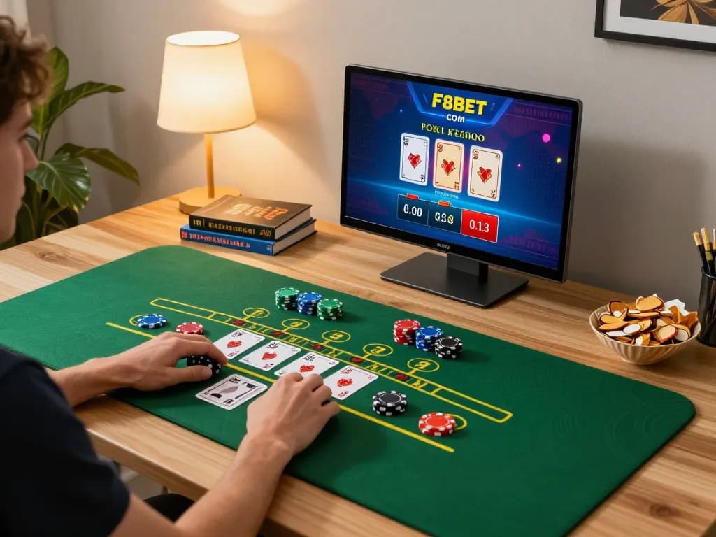 Engaging player enjoying F8bet com on tablet, focusing on live dealer blackjack strategy.