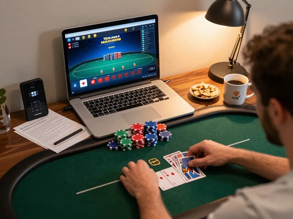 Red88 online gaming session showcasing strategic poker gameplay with chips and cards in play.