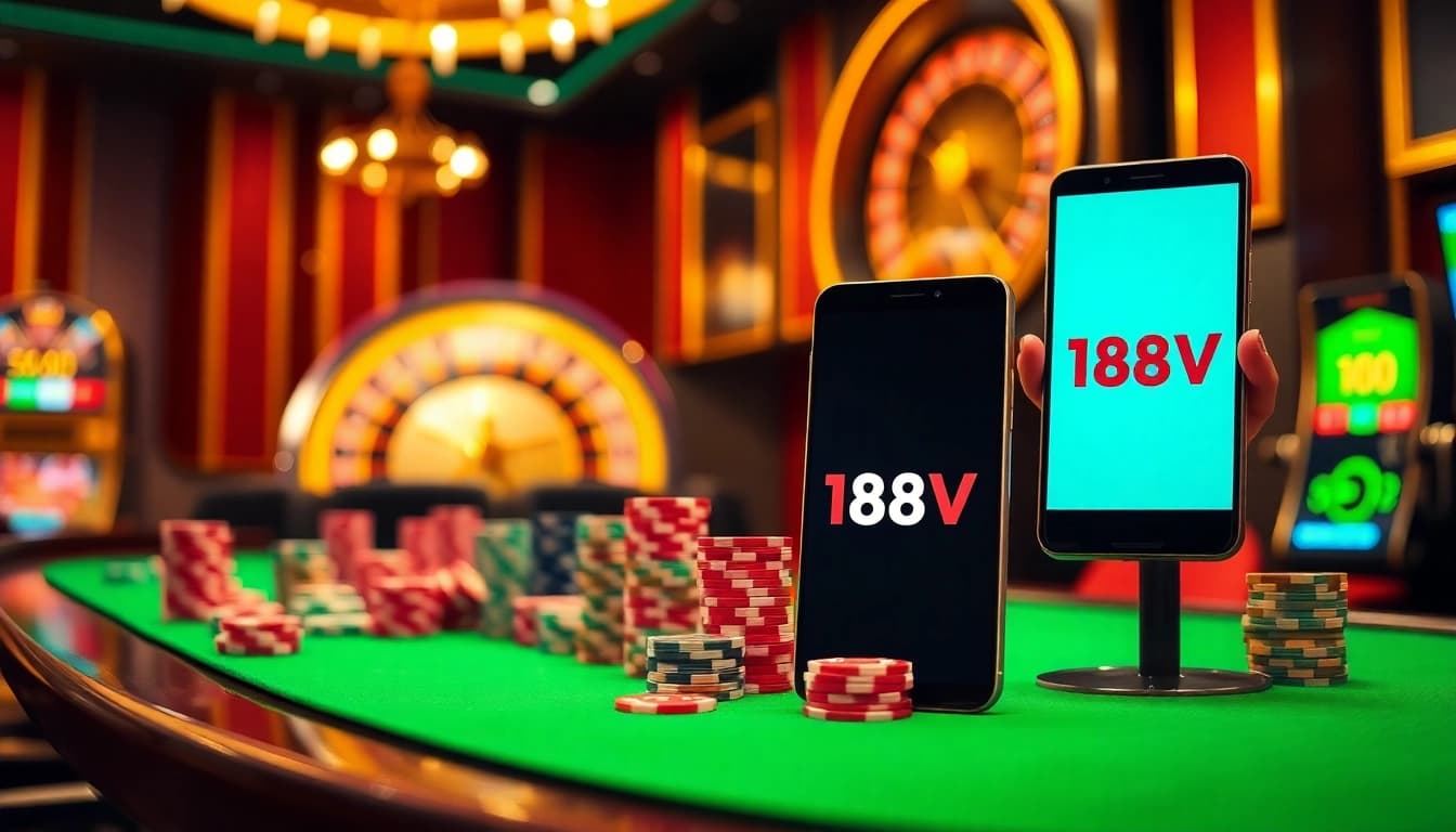 Experience luxury and excitement at 188V casino with vibrant gambling tables and dynamic gaming interfaces.