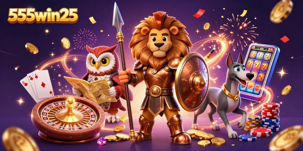 Win big at 555win25 with this engaging 3D casino illustration showcasing dynamic gaming elements.