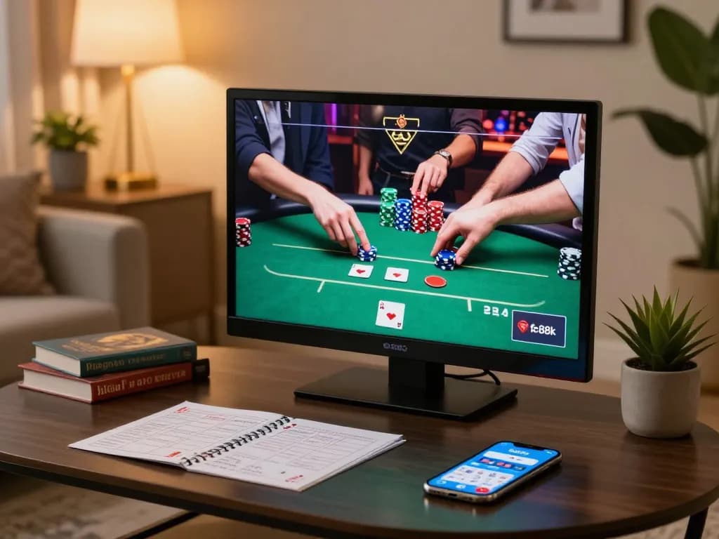 Engaging at-home online poker game with users leveraging fc88k app in a cozy, stylish environment.