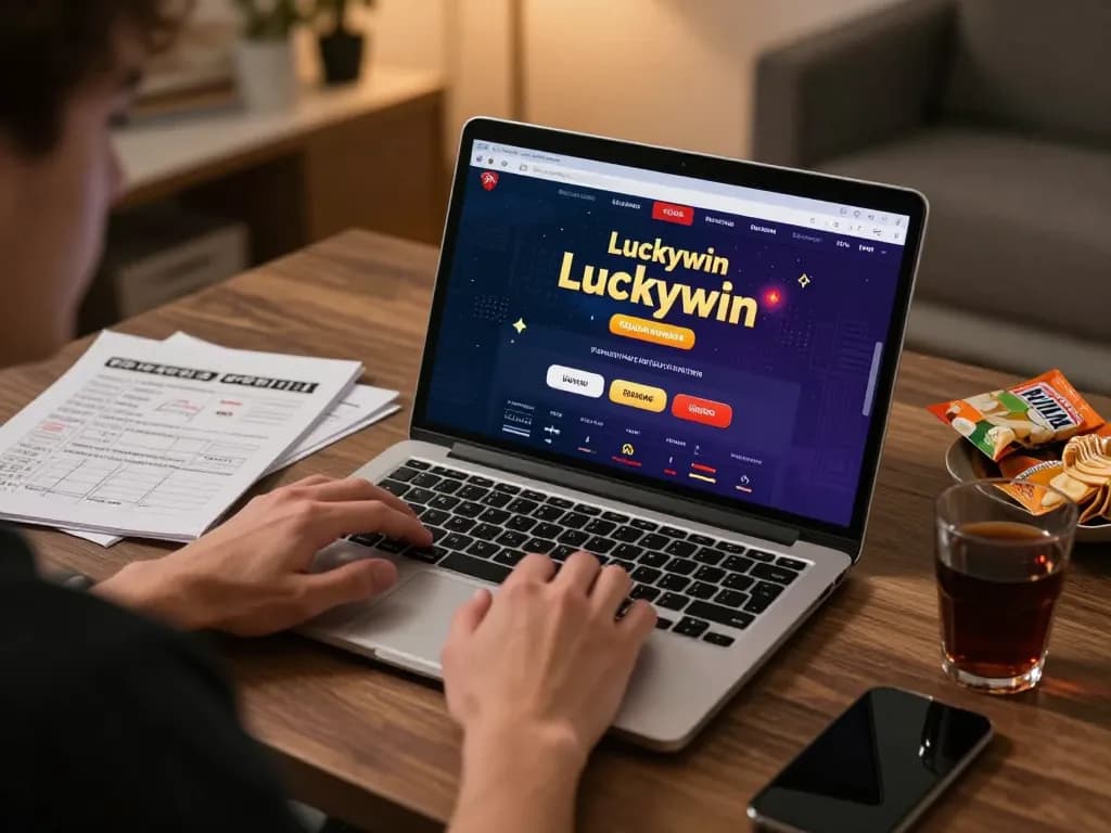Player engaging in a strategic session on Luckywin casino, surrounded by gaming notes and snacks.