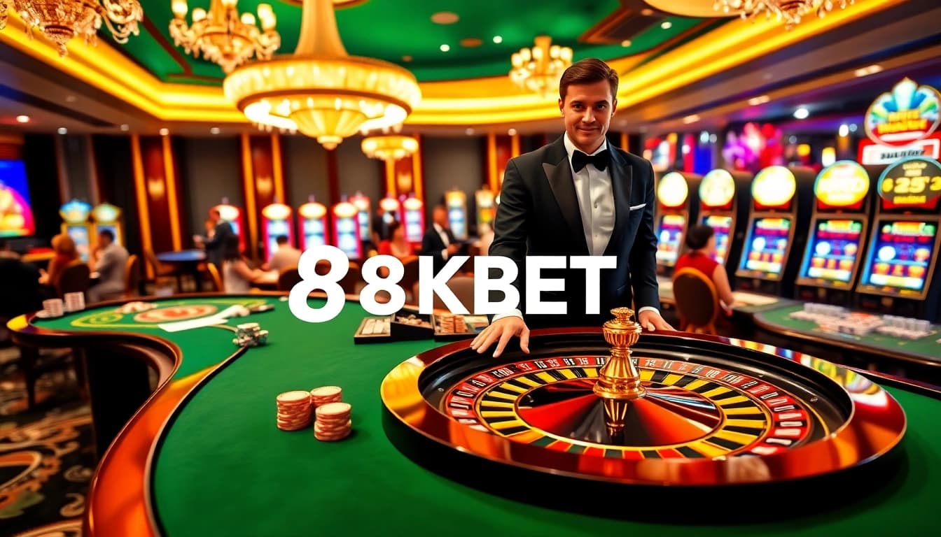 Players enjoying a vibrant roulette game at 8KBET casino showcasing luxury and excitement.