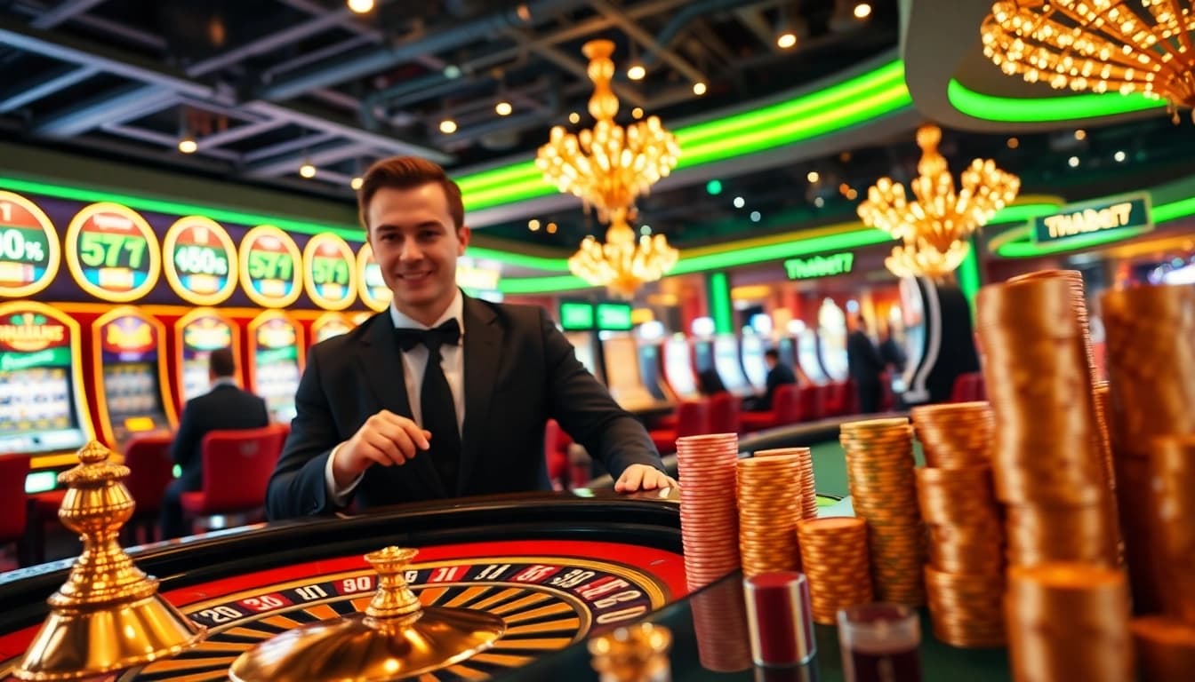 Experience the thrilling game atmosphere at Thabet77 casino with vibrant tables and professional dealers.