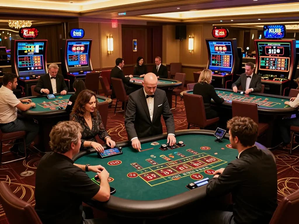 Players engaging in live dealer games at KU88 PRO casino with professional dealers under warm ambient lighting